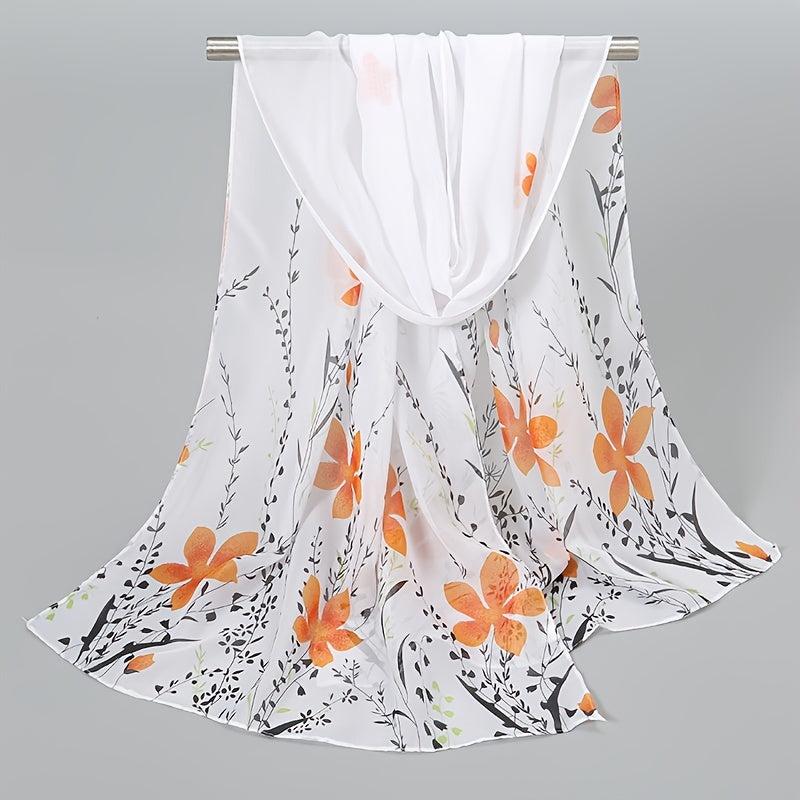 Chiffon Scarf Flower Leaf Print Shawl Windproof Head Wrap Sunscreen Towel