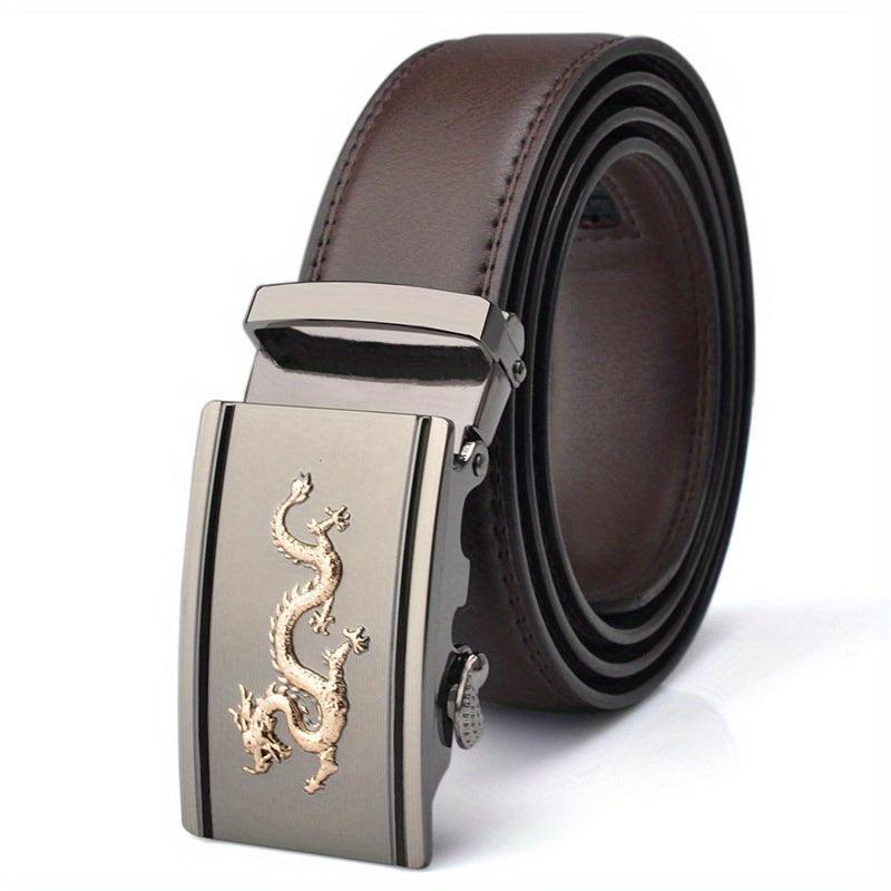 Men's Dragon Style Leather Belt Automatic Buckle