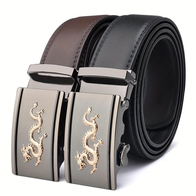 Men's Dragon Style Leather Belt Automatic Buckle