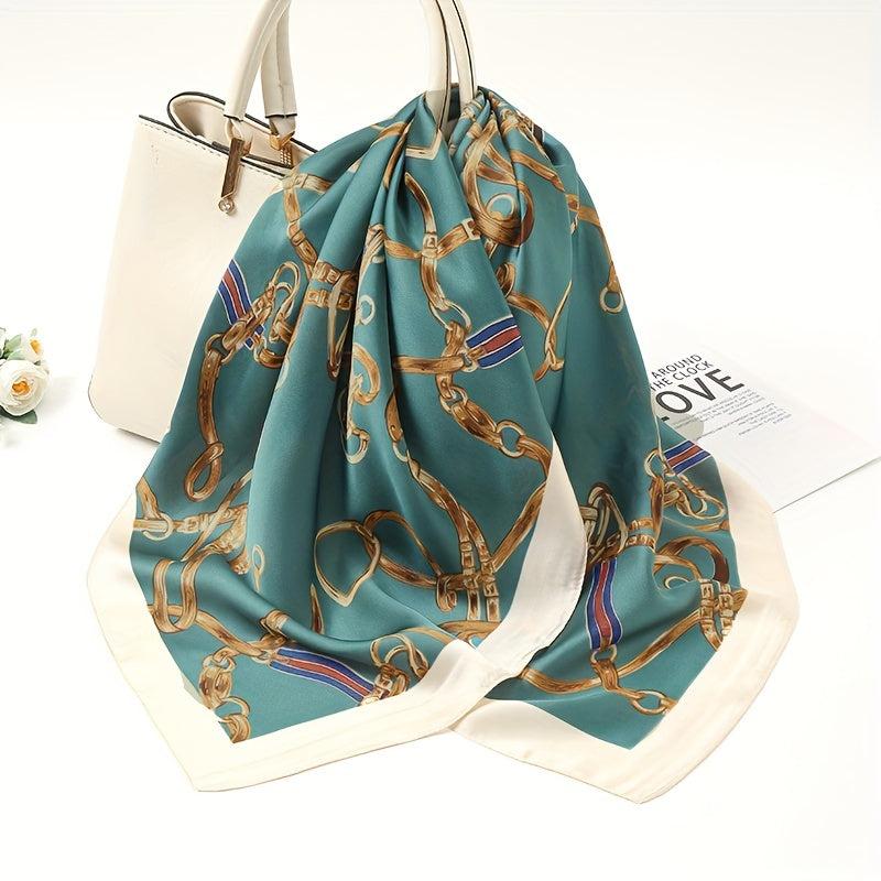 Chain Print Silk Scarf Square Shawl for Women