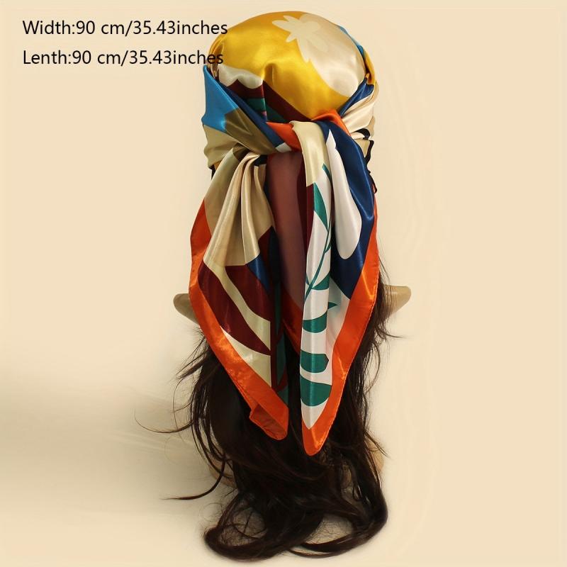 Leaf Flower Print Bandana Satin Shawl Silk Square Scarf Head Wrap Turban
