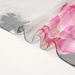 Lotus Print Chiffon Vintage Scarf Long Shawl Spring Summer Thin Head Wrap