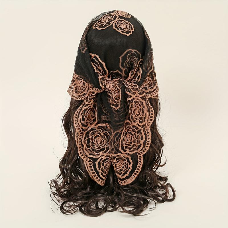 Lace Floral Embroidery Bandana Breathable Head Scarf Boho Shawl