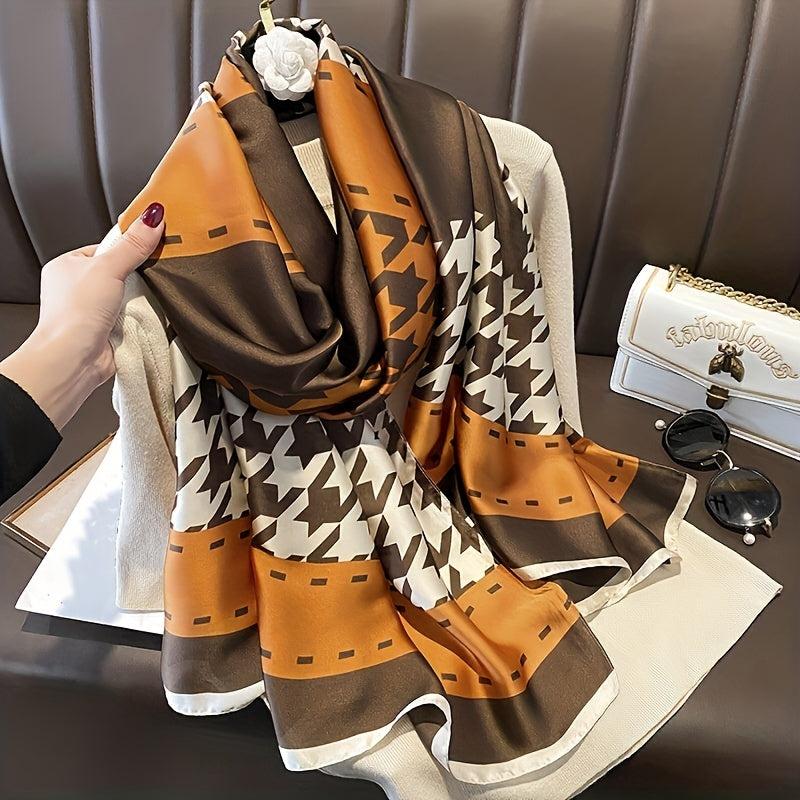 Houndstooth Scarf Satin Shawl Windproof Head Wrap