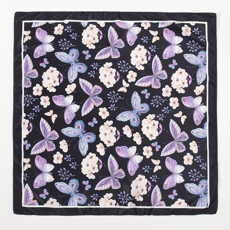 Butterfly Print Bandana Casual Square Scarf Women Neckerchief Head Wrap Hair Acc