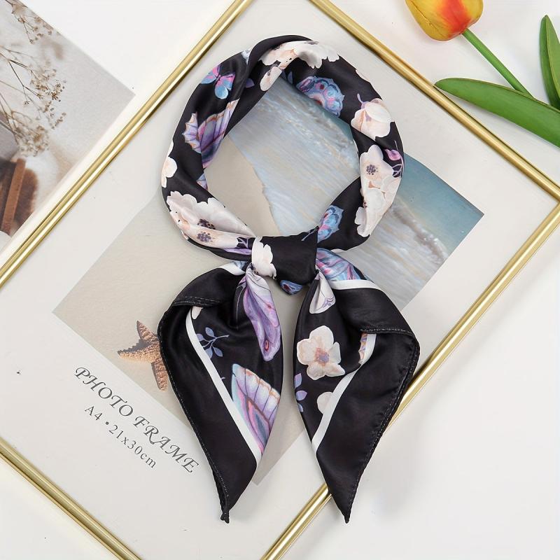 Butterfly Print Bandana Casual Square Scarf Women Neckerchief Head Wrap Hair Acc