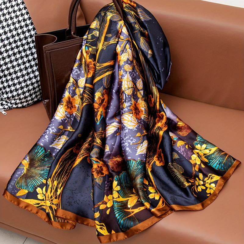 Tree & Ginkgo Leaf Pattern Scarf Shawl Wrap for Daily Decoration