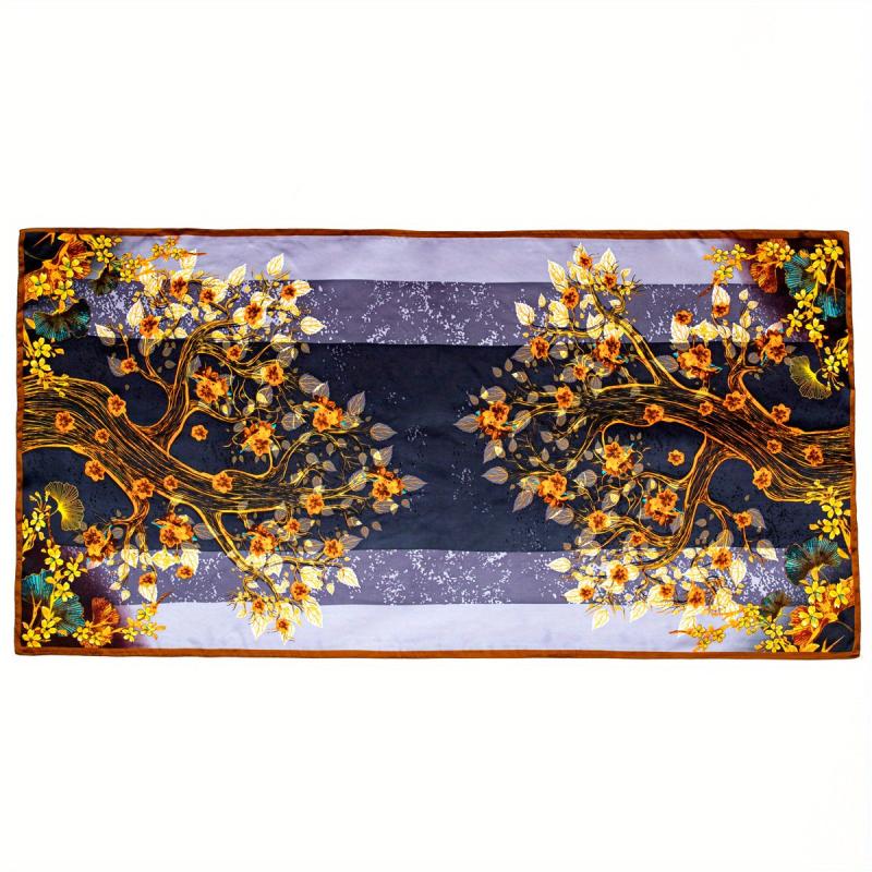 Tree & Ginkgo Leaf Pattern Scarf Shawl Wrap for Daily Decoration