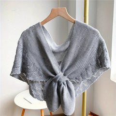 Fishtail Pattern Crochet Shawl Solid Knitted Wrap Hollow Out Warm Cape