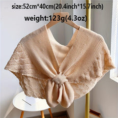 Fishtail Pattern Crochet Shawl Solid Knitted Wrap Hollow Out Warm Cape