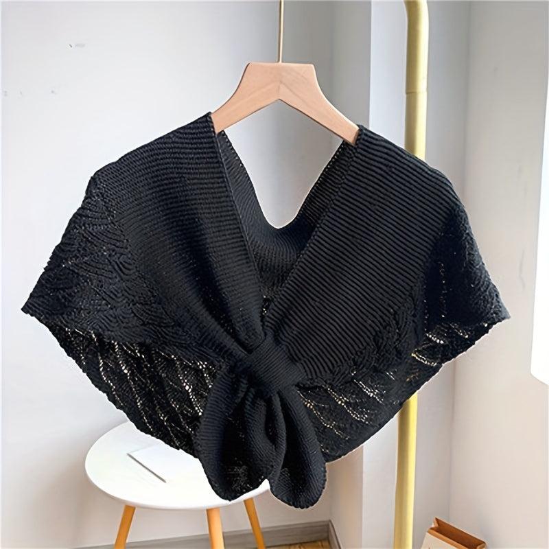 Fishtail Pattern Crochet Shawl Solid Knitted Wrap Hollow Out Warm Cape