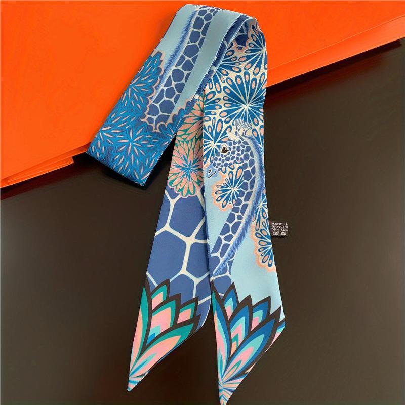 Colorful Giraffe Print Skinny Scarf Head Hair Ribbon Handbag Wrap Necktie
