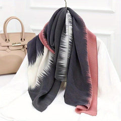 Striped Crinkle Vintage Scarf Gradient Block Shawl Women Windproof Head Wrap