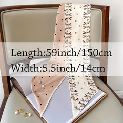 Floral Print Satin Twilly Scarf Hair Ribbon Silk Double Layer Neckwear