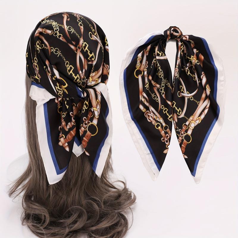 Vintage Chain Belt Print Bandana Bohemia Silk Headscarf