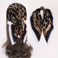 Vintage Chain Belt Print Bandana Bohemia Silk Headscarf