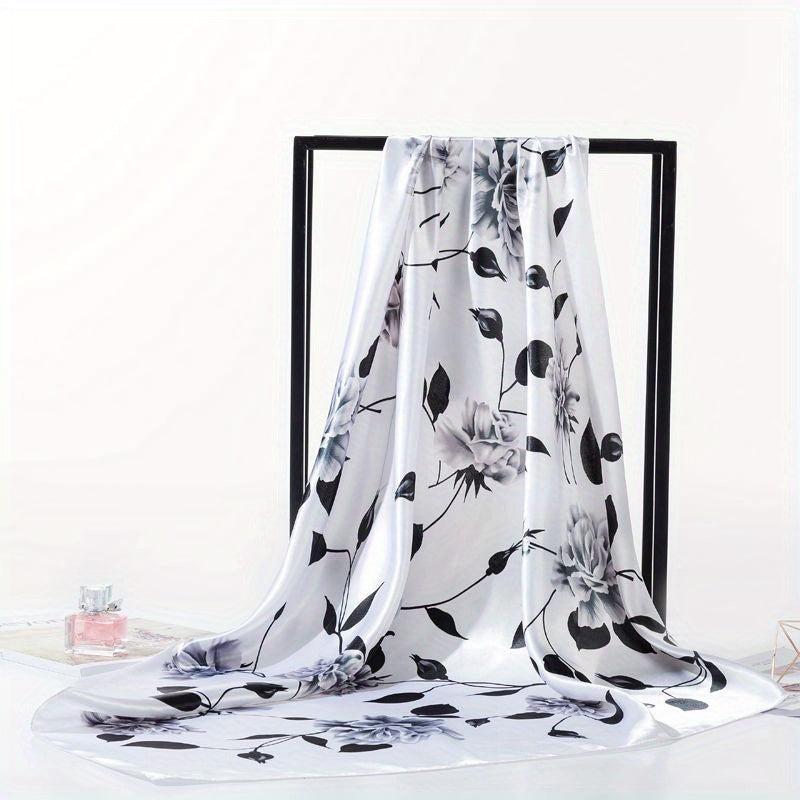 Flower Print Bandana Satin Hijab Silk Square Scarf Vintage Turban