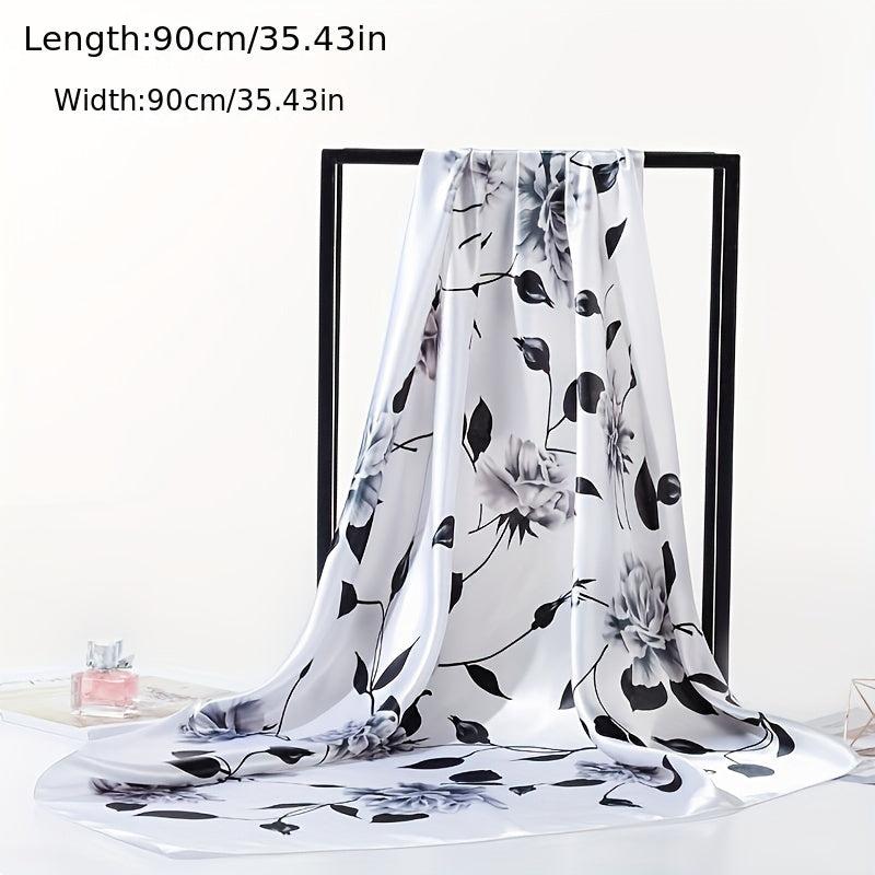 Flower Print Bandana Satin Hijab Silk Square Scarf Vintage Turban