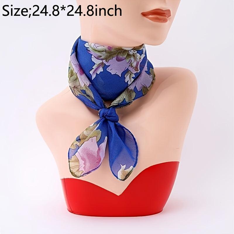 Square Chiffon Scarf Thin Flower Print Vintage Neck Scarf Women Face Mask
