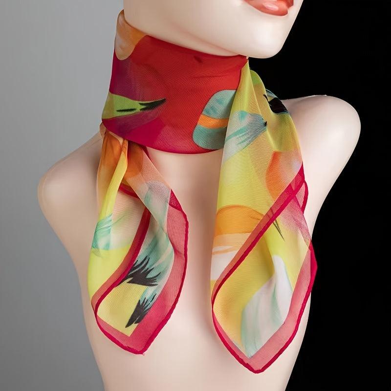 Square Chiffon Scarf Thin Flower Print Vintage Neck Scarf Women Face Mask