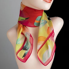Square Chiffon Scarf Thin Flower Print Vintage Neck Scarf Women Face Mask