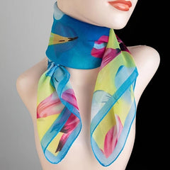 Square Chiffon Scarf Thin Flower Print Vintage Neck Scarf Women Face Mask