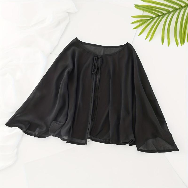 Chiffon Shawl Lace Up Cape Sunscreen Wraps Silky Solid Shawls