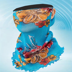 Flower Print Scarf Ruffles Thin Gauze Neck Gaiter Ear Loop Veil Headband