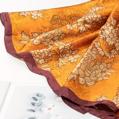 Peony Flower Print Scarf Vintage Head Wrap Silky Shawl For Women