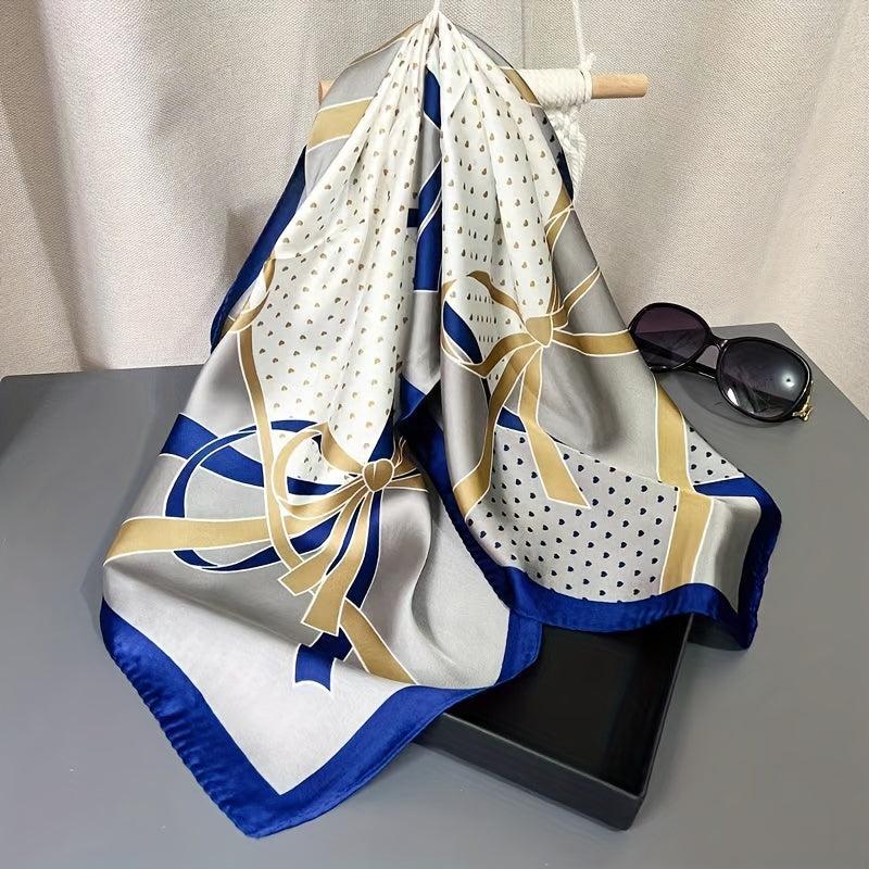 Bow Heart Print Bandana Satin Square Scarf Casual Head Wrap