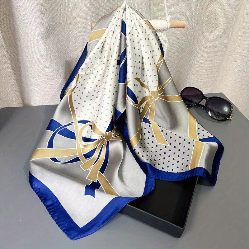Bow Heart Print Bandana Satin Square Scarf Casual Head Wrap