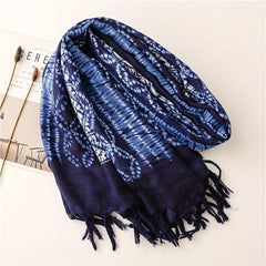 Tie Dyed Tassel Scarf Vintage Print Shawl Boho Windproof Head Wrap