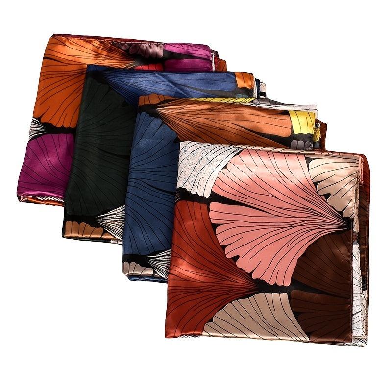 Satin Leaf Printed Large Square Scarf Silk Scarf Head Scarf