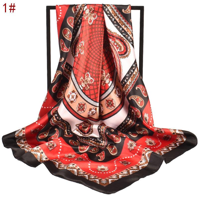 Floral Print Square Turban Silk Head Scarf Lightweight Scarf Bandana