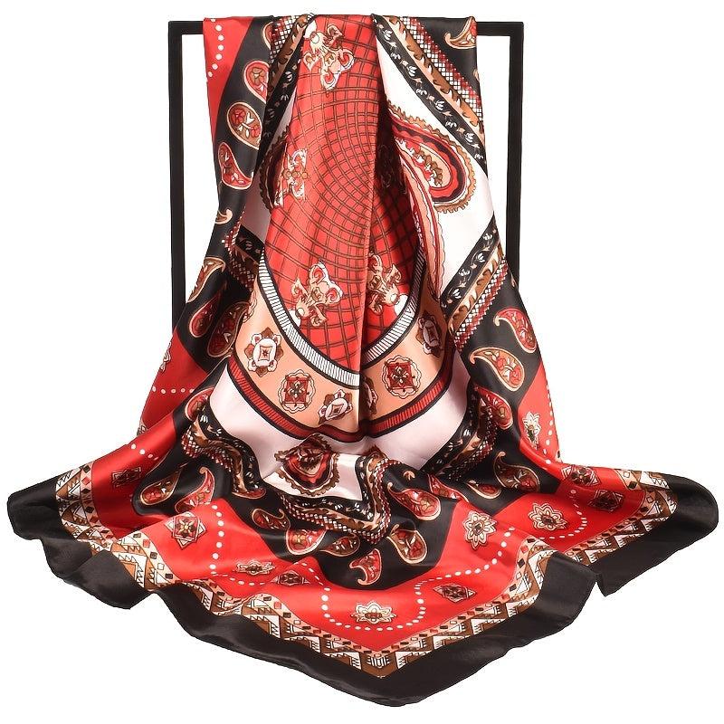 Floral Print Square Turban Silk Head Scarf Lightweight Scarf Bandana