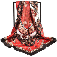 Floral Print Square Turban Silk Head Scarf Lightweight Scarf Bandana