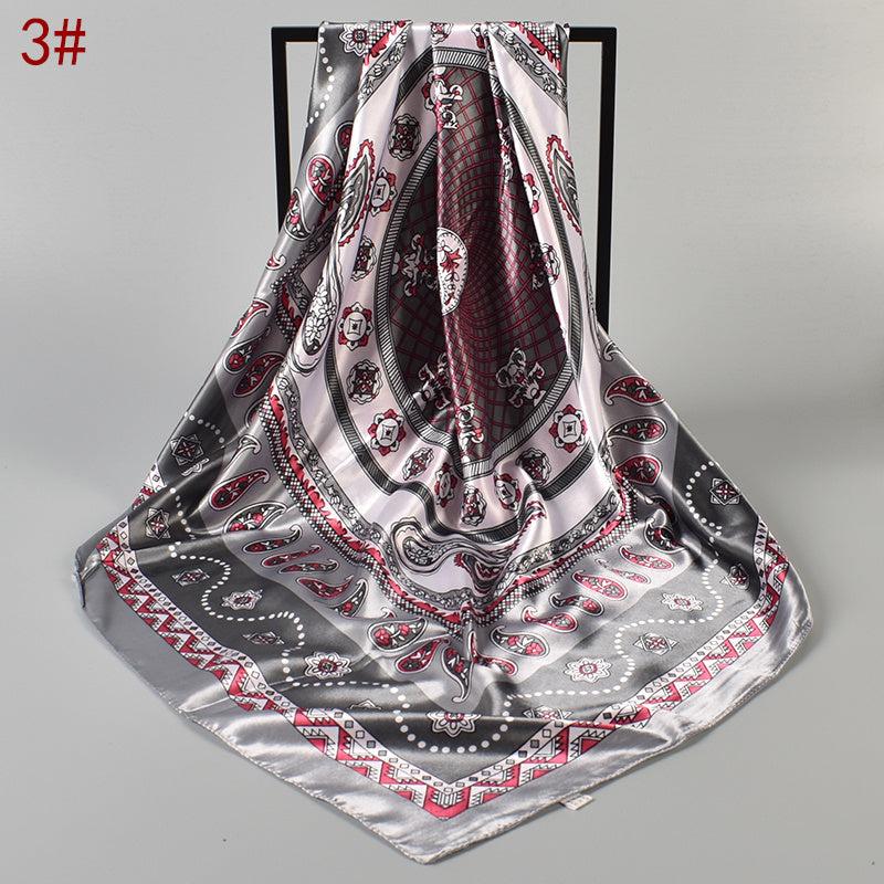 Floral Print Square Turban Silk Head Scarf Lightweight Scarf Bandana