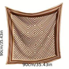 Striped Print Silk Square Scarf Women Head Wrap Sunscreen Shawl