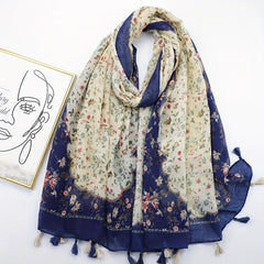 Floral Fringe Trim Scarf Shawl Wrap Head Wrap Casual Decoration Gift