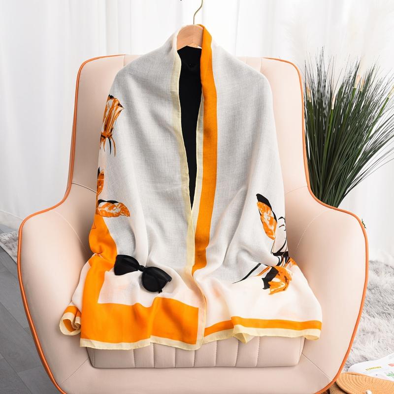 Leaf Print Scarf Women's Thin Decoration Shawl