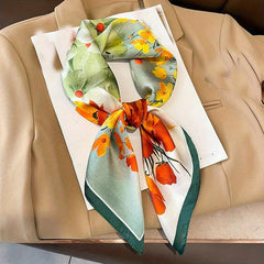 Floral Butterfly Print Neckerchief Square Scarf Silk Bandana Women Head Wrap