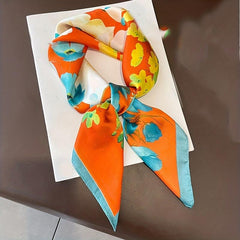 Floral Butterfly Print Neckerchief Square Scarf Silk Bandana Women Head Wrap