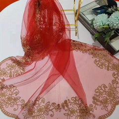 Floral Lace Mesh Scarf Embroidered Shawl Wrap Head Wrap for Daily Wedding Dress