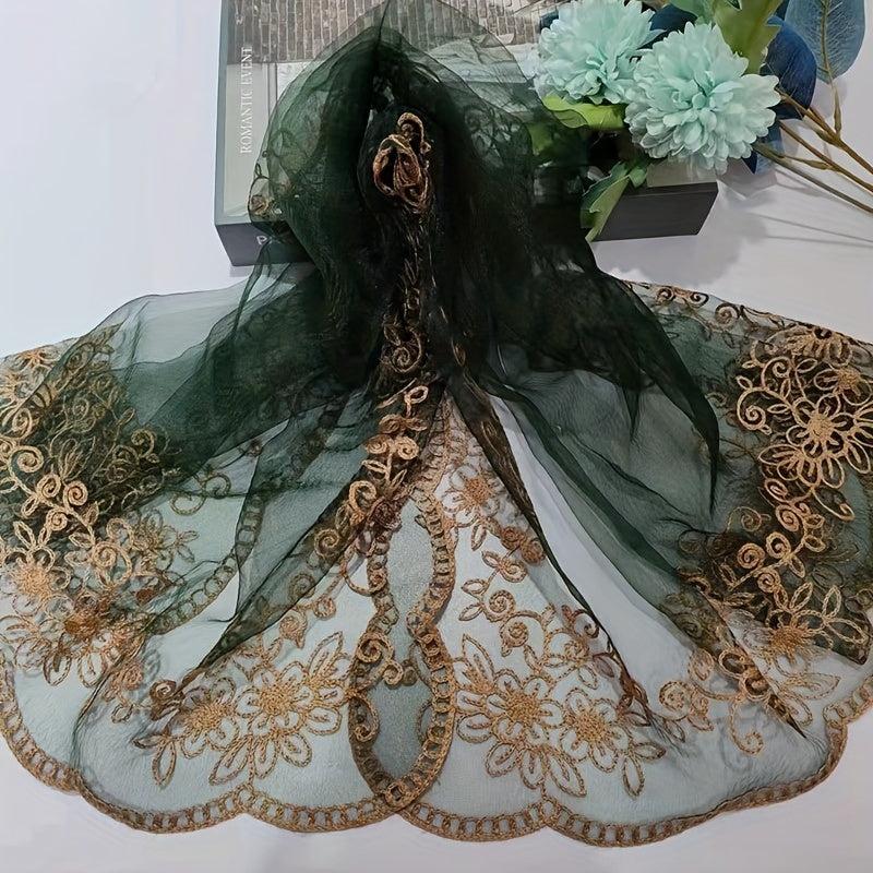 Floral Lace Mesh Scarf Embroidered Shawl Wrap Head Wrap for Daily Wedding Dress