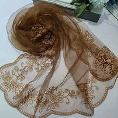 Floral Lace Mesh Scarf Embroidered Shawl Wrap Head Wrap for Daily Wedding Dress