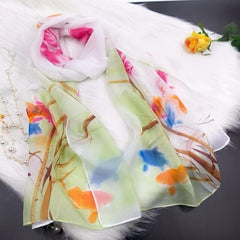 Chiffon Scarf Ink Flower Print Shawl Head Wrap Bandana Beach Towel