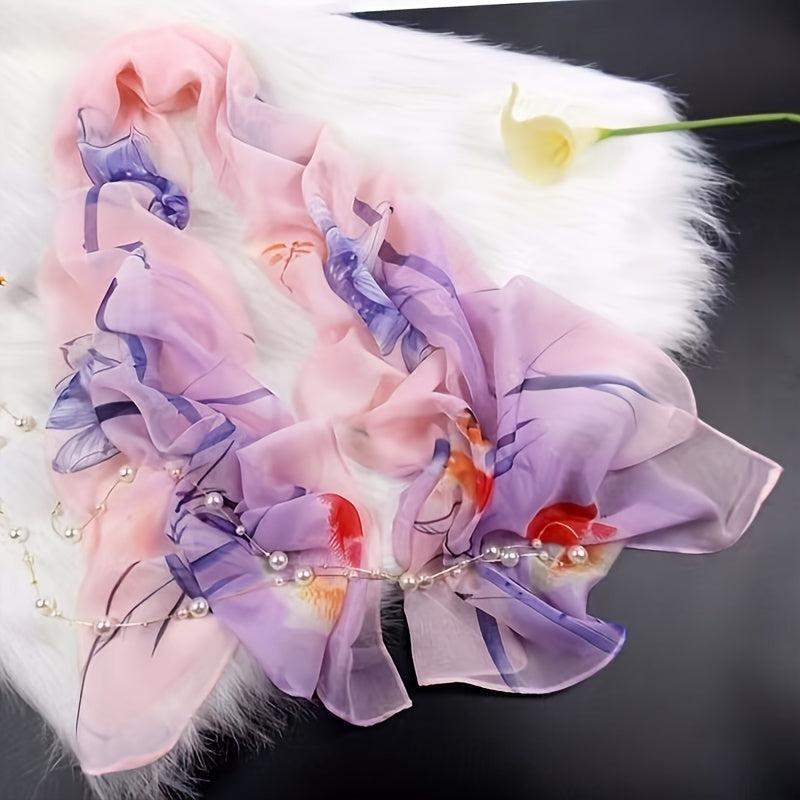 Chiffon Scarf Ink Flower Print Shawl Head Wrap Bandana Beach Towel