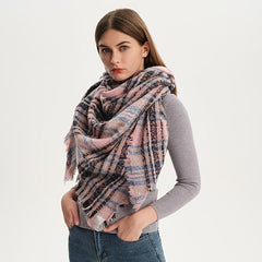 Womens Plaid Blanket Scarf Tassel Cashmere Shawl