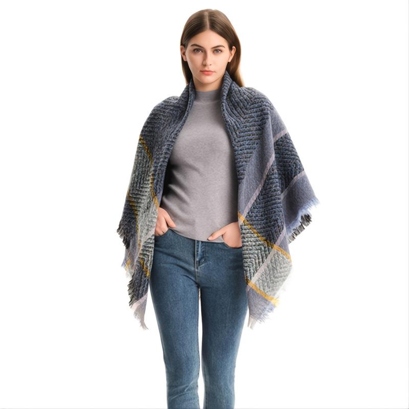 Womens Plaid Blanket Scarf Tassel Cashmere Shawl
