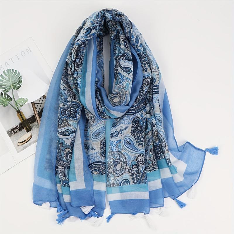 Paisley Print Tassel Scarf Classic Shawl Windproof Warm Head Wrap